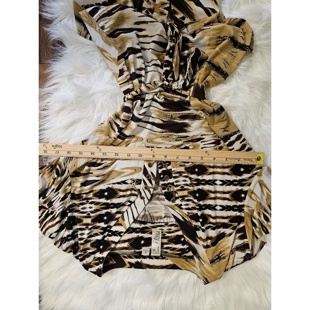 Emma & Michele Printed Wrap Dress Size M Brown Black Animal Print Belted - Picture 9 of 10